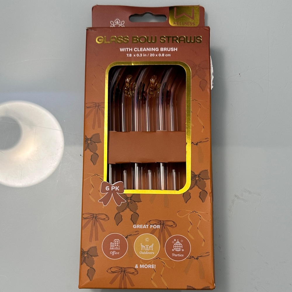 NWT 6-Pack Fall Bow-Themed Glass Straws
